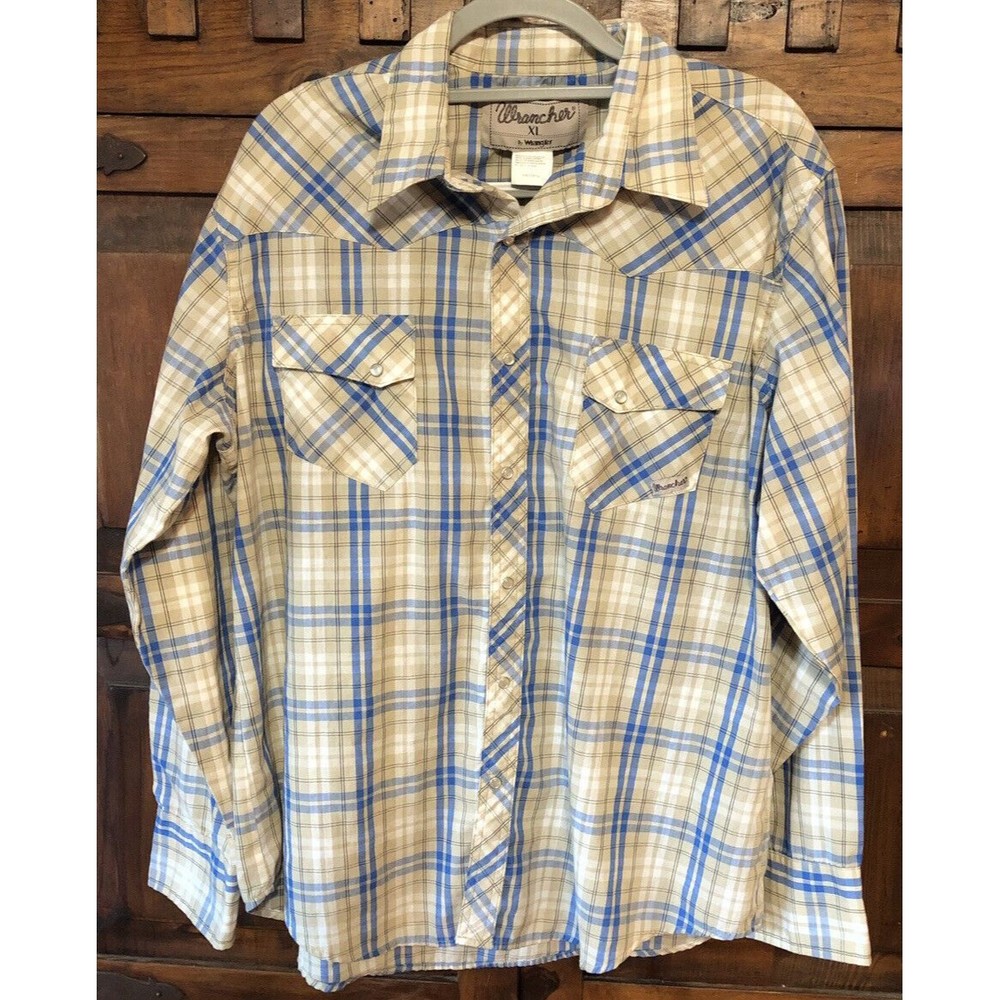 Mens Wrangler Plaid Pearl Snap Button Up Shirt Size XL
